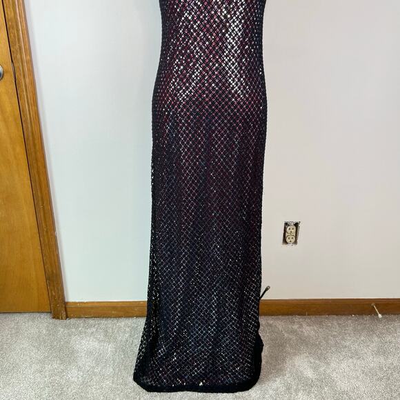 90’s Y2K Rampage Black Overlay Metallic Silver Halter Maxi Occasion Dress (Sz M) - Picture 15 of 16